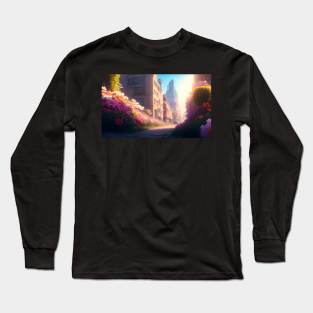 City street with beautiful flowers Long Sleeve T-Shirt